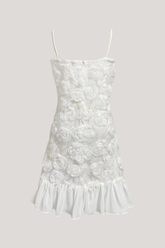 Emberly Spaghetti Flower Ruffle Mini Dress In White